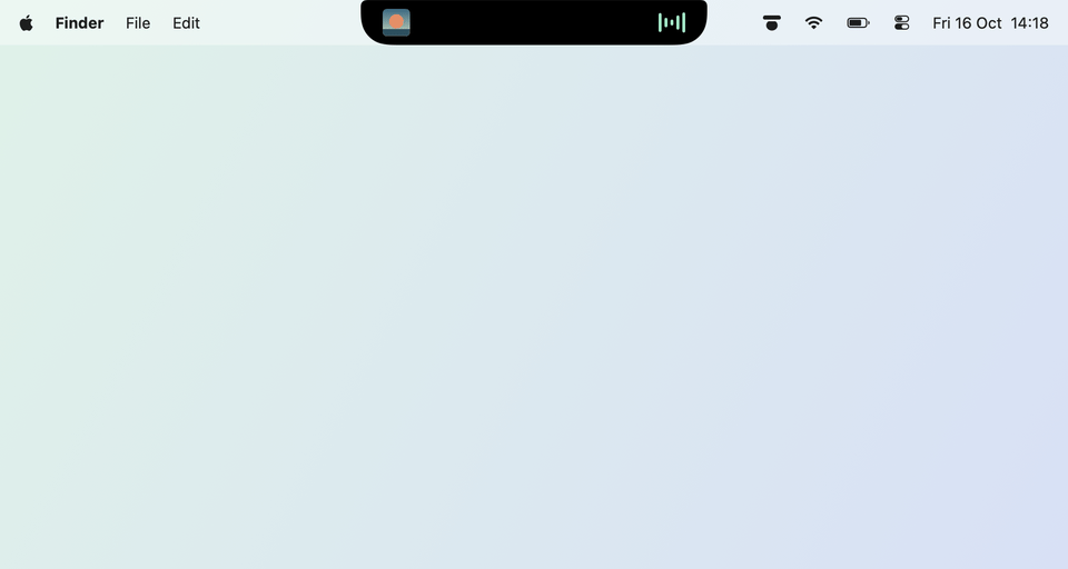 Brimlet at the notch: a track change peeks out with playback controls, the panel opens with the track, its synced lyrics, a running timer and today’s calendar, then a meeting reminder with a Join button and a notification from another app.